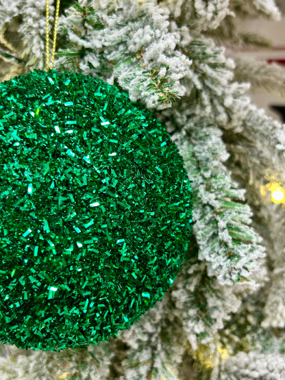 5 Inch Emerald Green Foil Glitter Ball Ornament