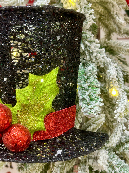7.75 Inch Black Red And Lime Glitter Mesh Half Top Hat Decor