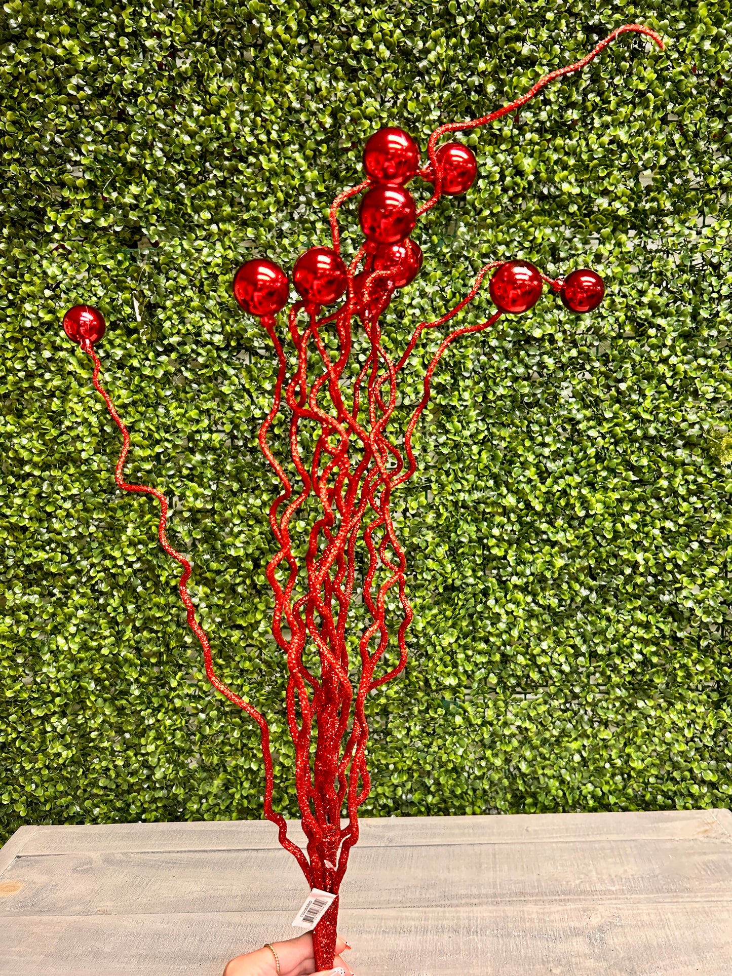38 Inch Red Plastic Twig And Ball Spray
