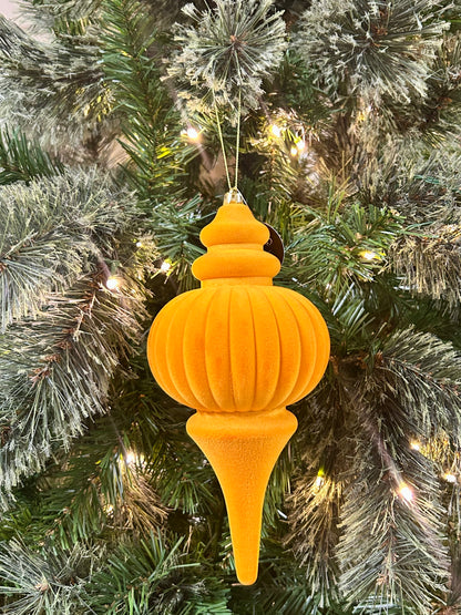 10 Inch Tangerine Plastic Flocked Finial Ornament