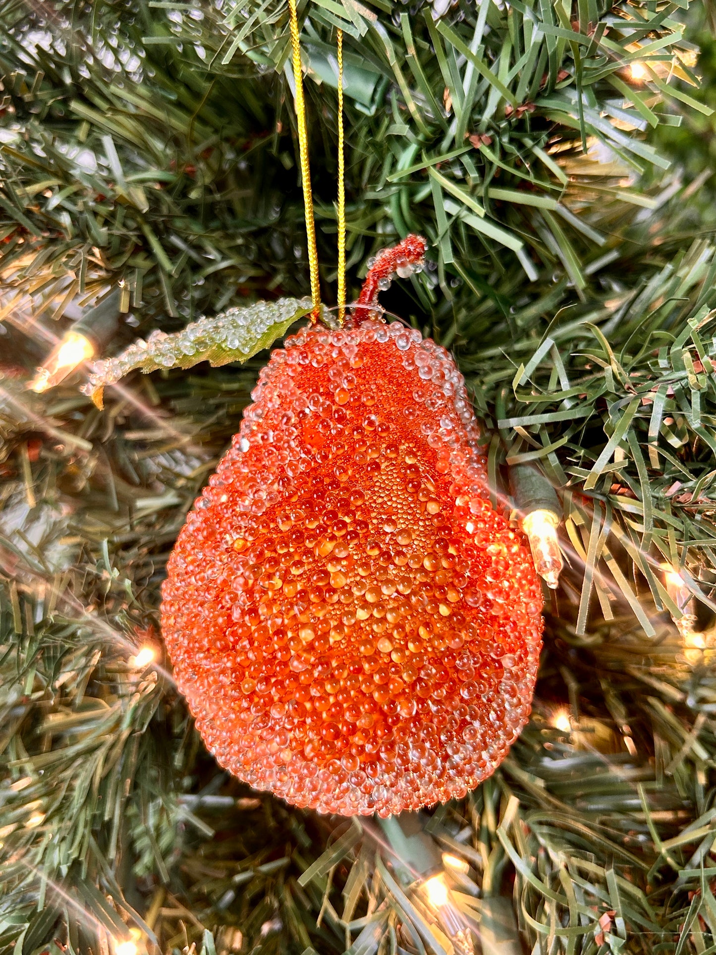 4 Inch Beaded Copper Christmas Pear Ornament