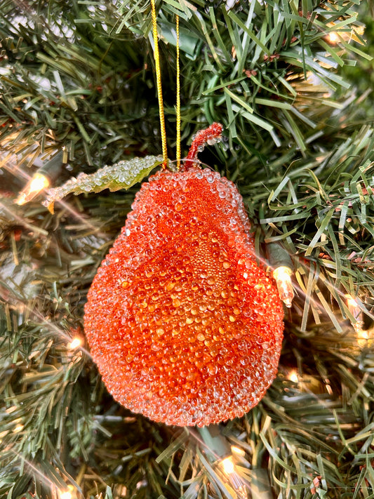 4 Inch Beaded Copper Christmas Pear Ornament