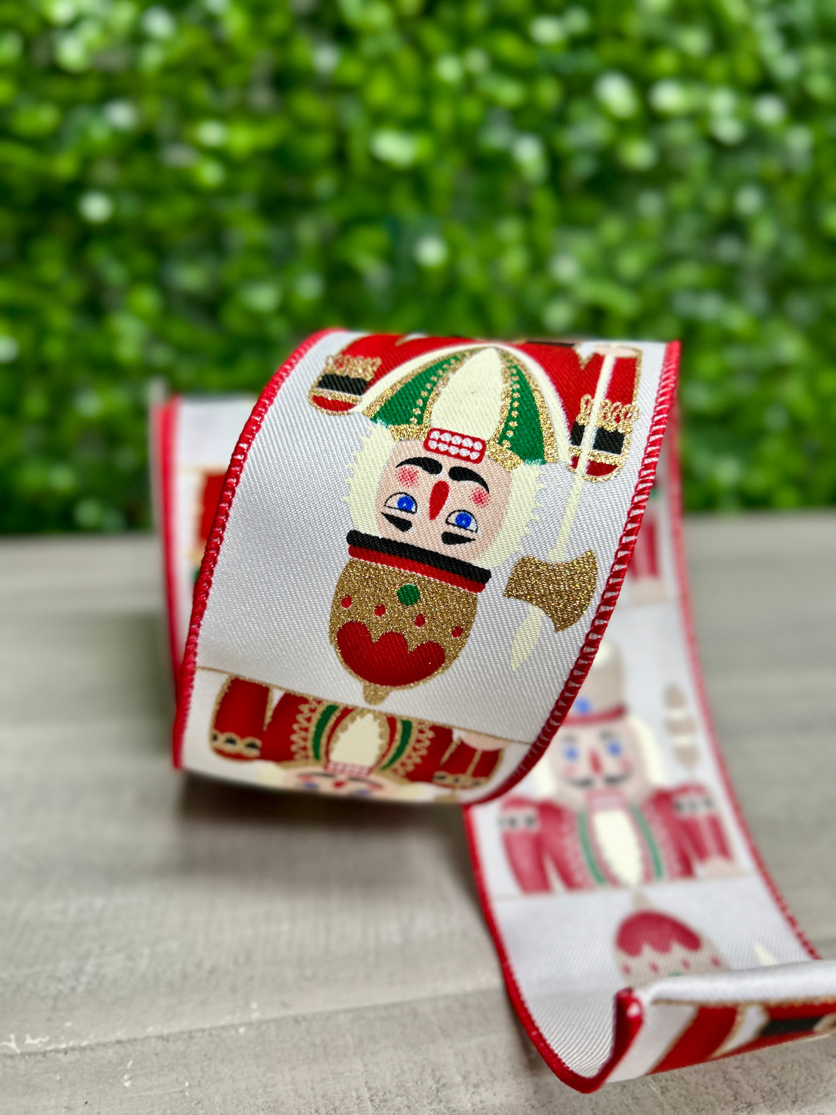 2.5 Inch By 10 Yard Red Gold And White Nutcracker Ribbon