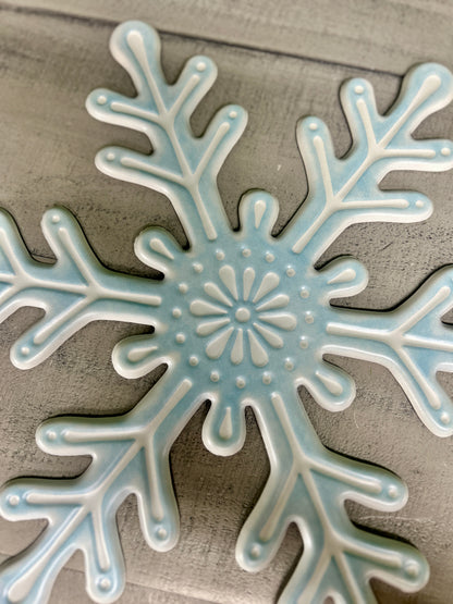 12 Inch Pale Blue And White Metal Embossed Snowflake Sign