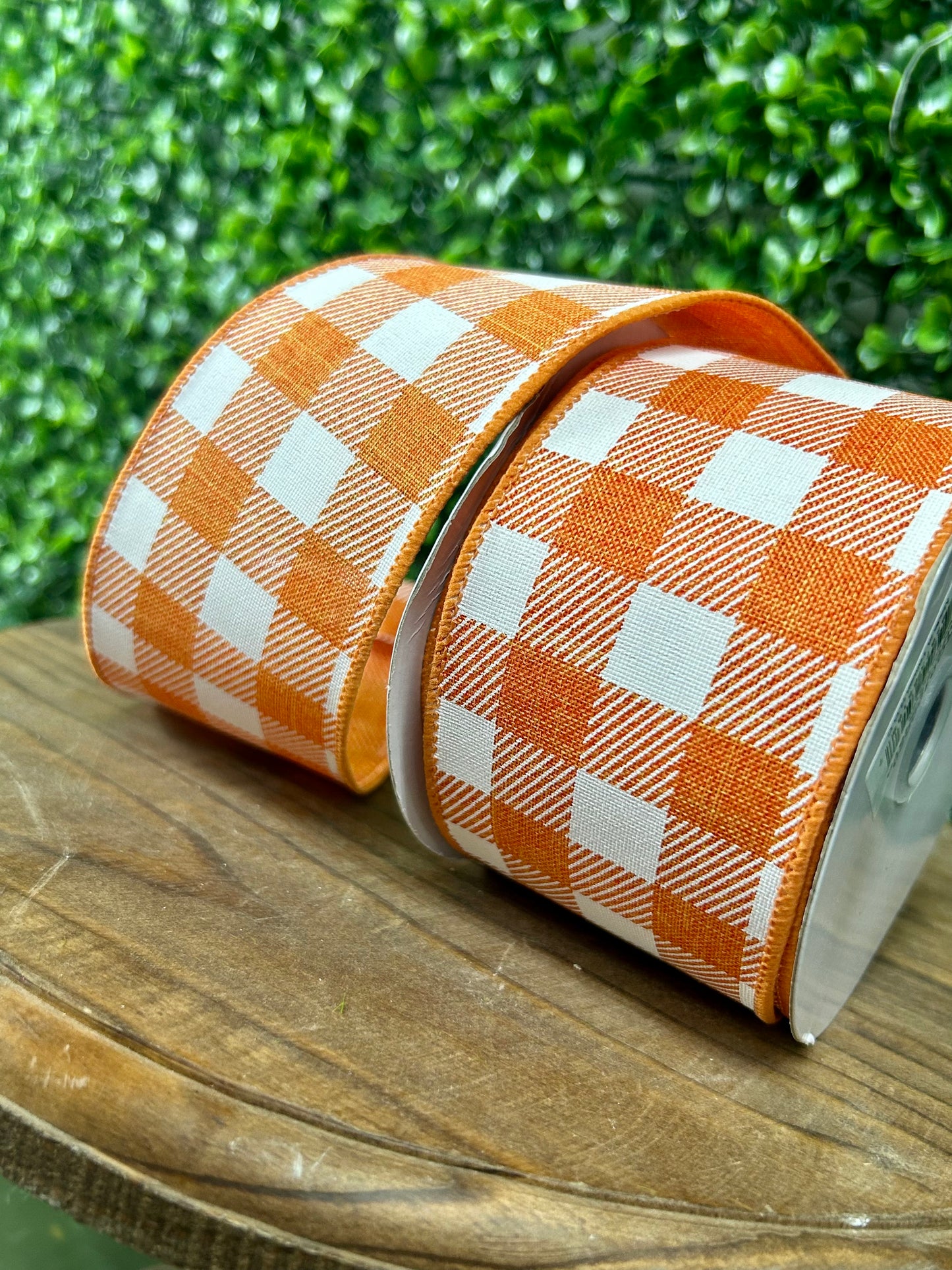 2.5 Inch By 10 Yard Orange And White Striped Check On Royal Ribbon
