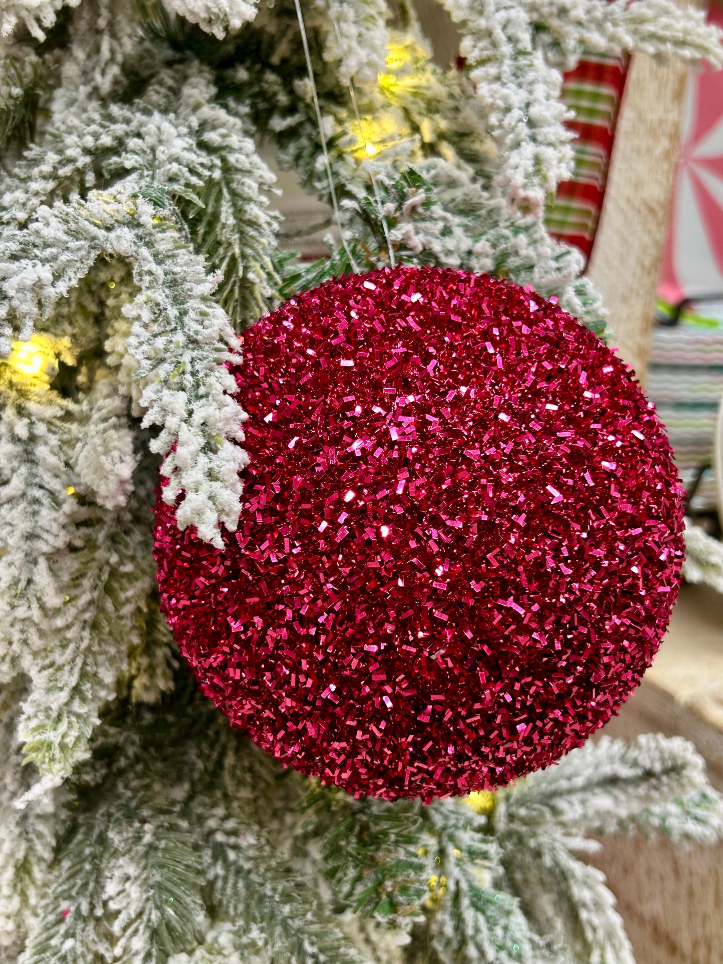 5 Inch Fuchsia Foil Glitter Ball Ornament