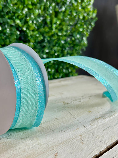 1.5 Inch By 10 Yard Robin Egg Blue Iridescent Royal Burlap Glitter Ribbon