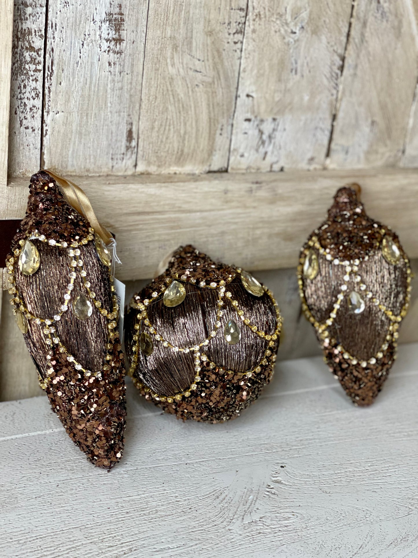Chocolate And Gold Beaded Glitter Ornament Three Styles