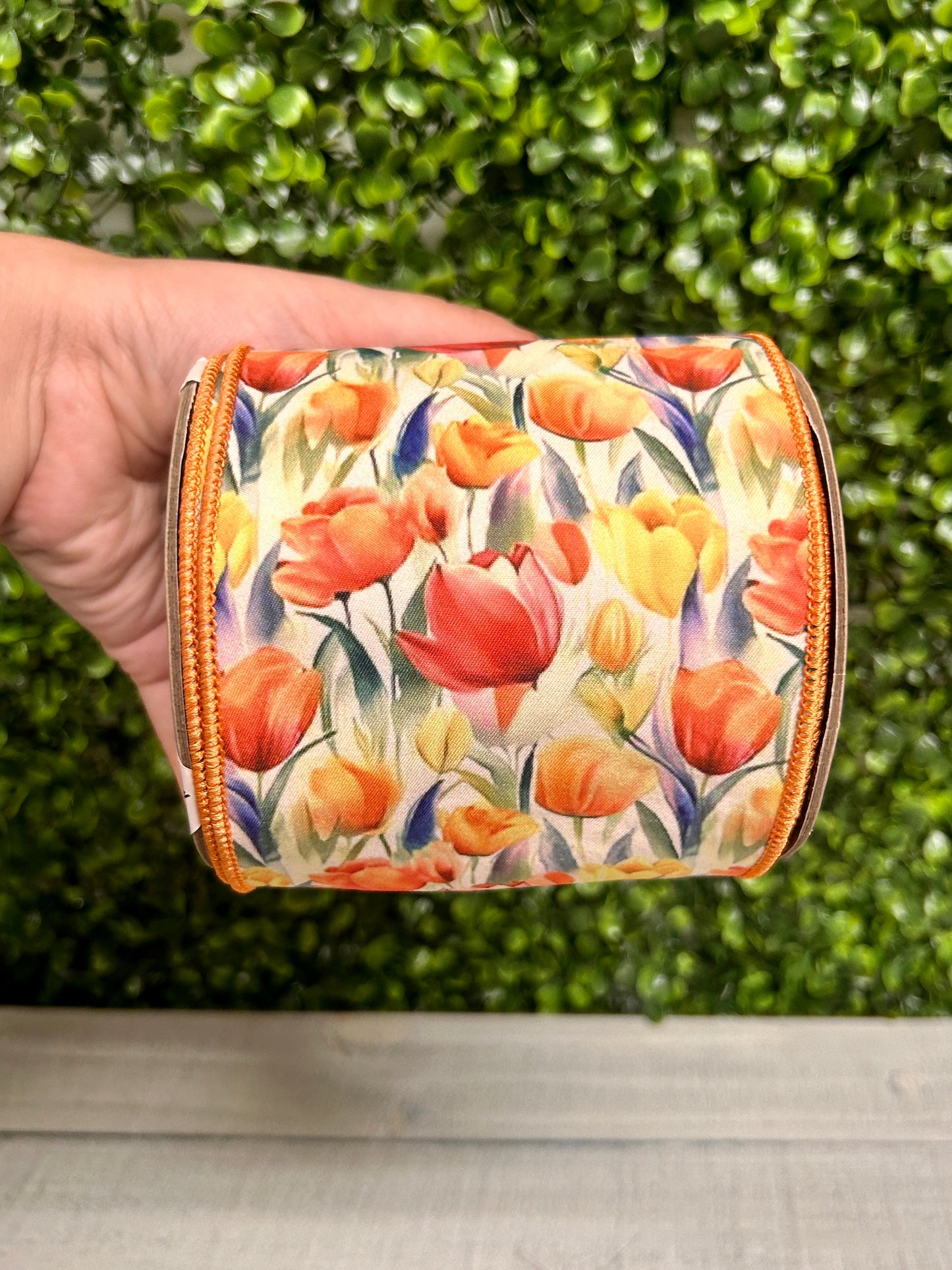 4 Inch By 10 Yard Orange And Yellow Poplin Tulip Ribbon