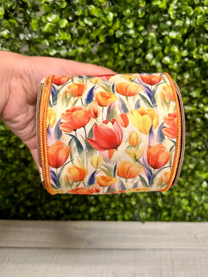 4 Inch By 10 Yard Orange And Yellow Poplin Tulip Ribbon