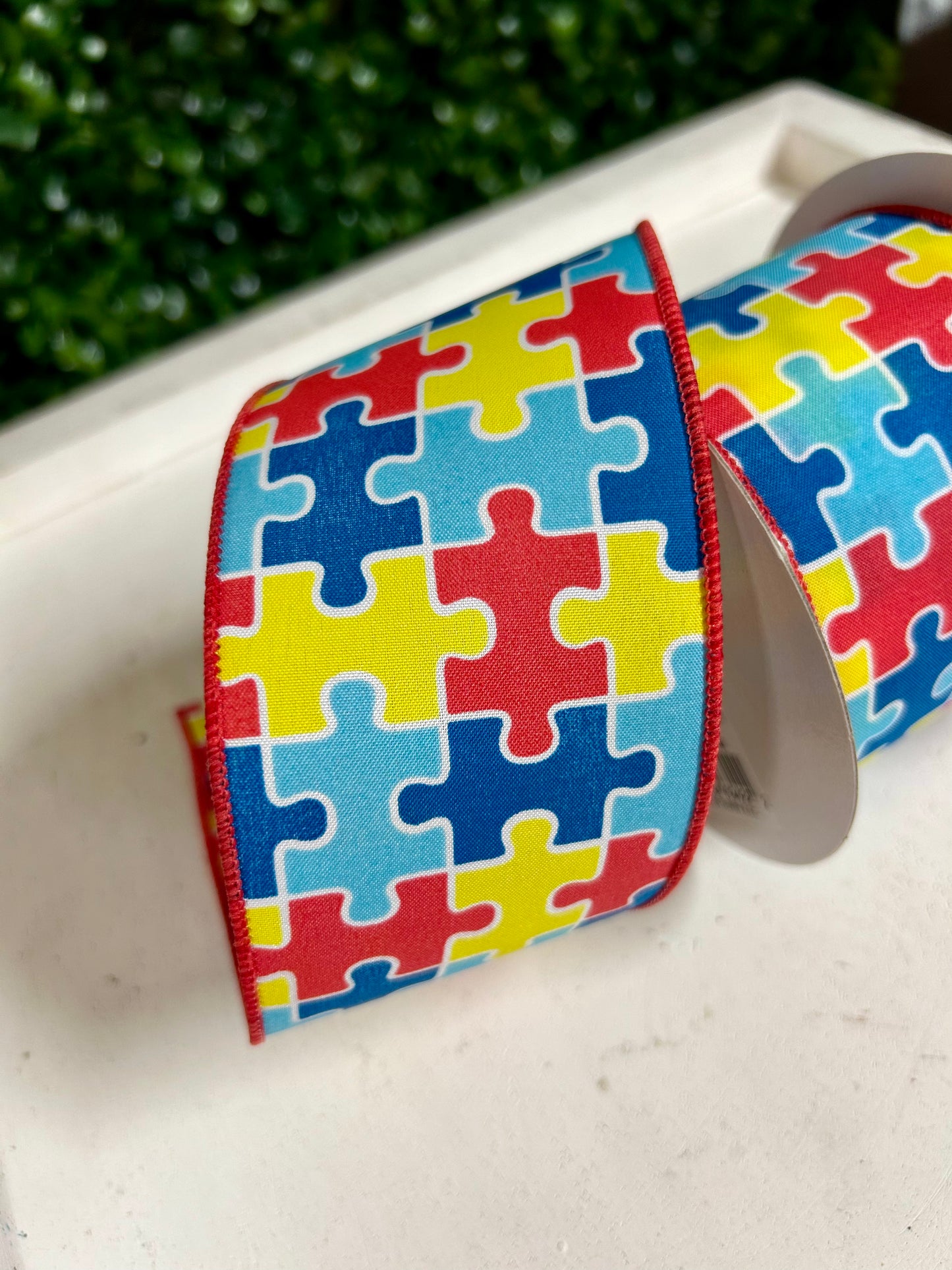 2.5 Inch By 10 Yard Multicolor Puzzle Piece Ribbon