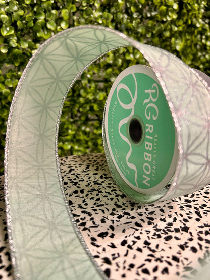 1.5 Inch By 10 Yard Robins Egg And Silver Seamless Stars On Faux Dupioni Ribbon