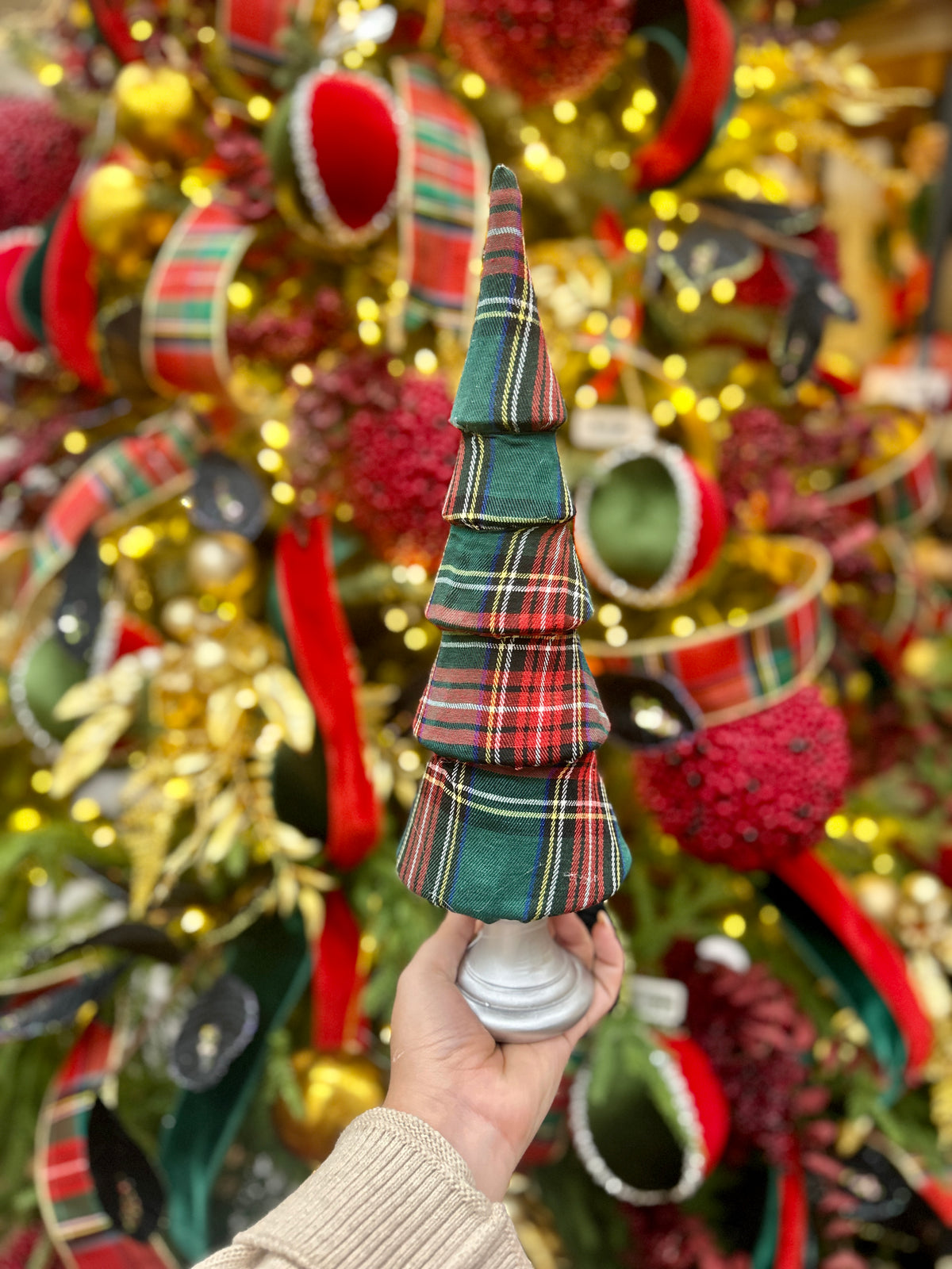 14.5 Inch Green And Red Plaid Tree Table Top Decor