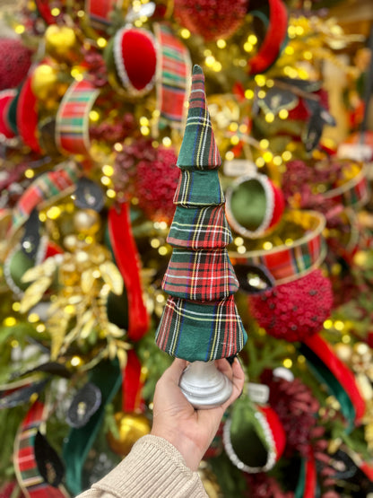 14.5 Inch Green And Red Plaid Tree Table Top Decor