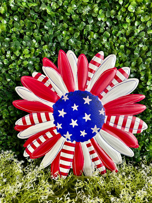 12 Inch Red White And Blue Metal Patriotic Flower Sign