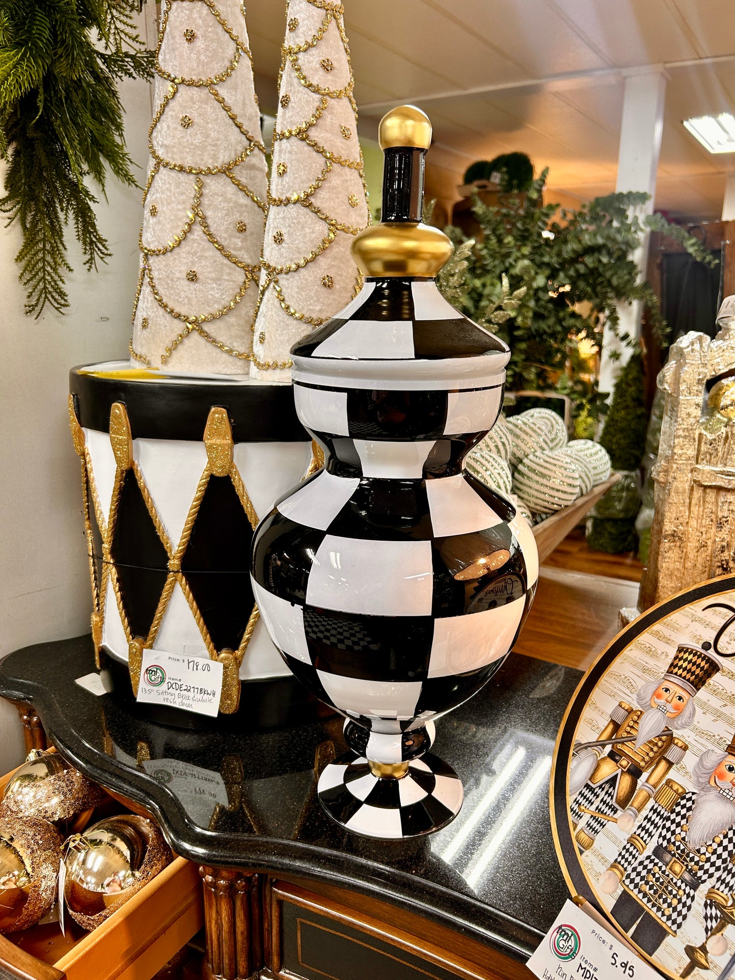 22 Inch Black And White Check Glass Jar