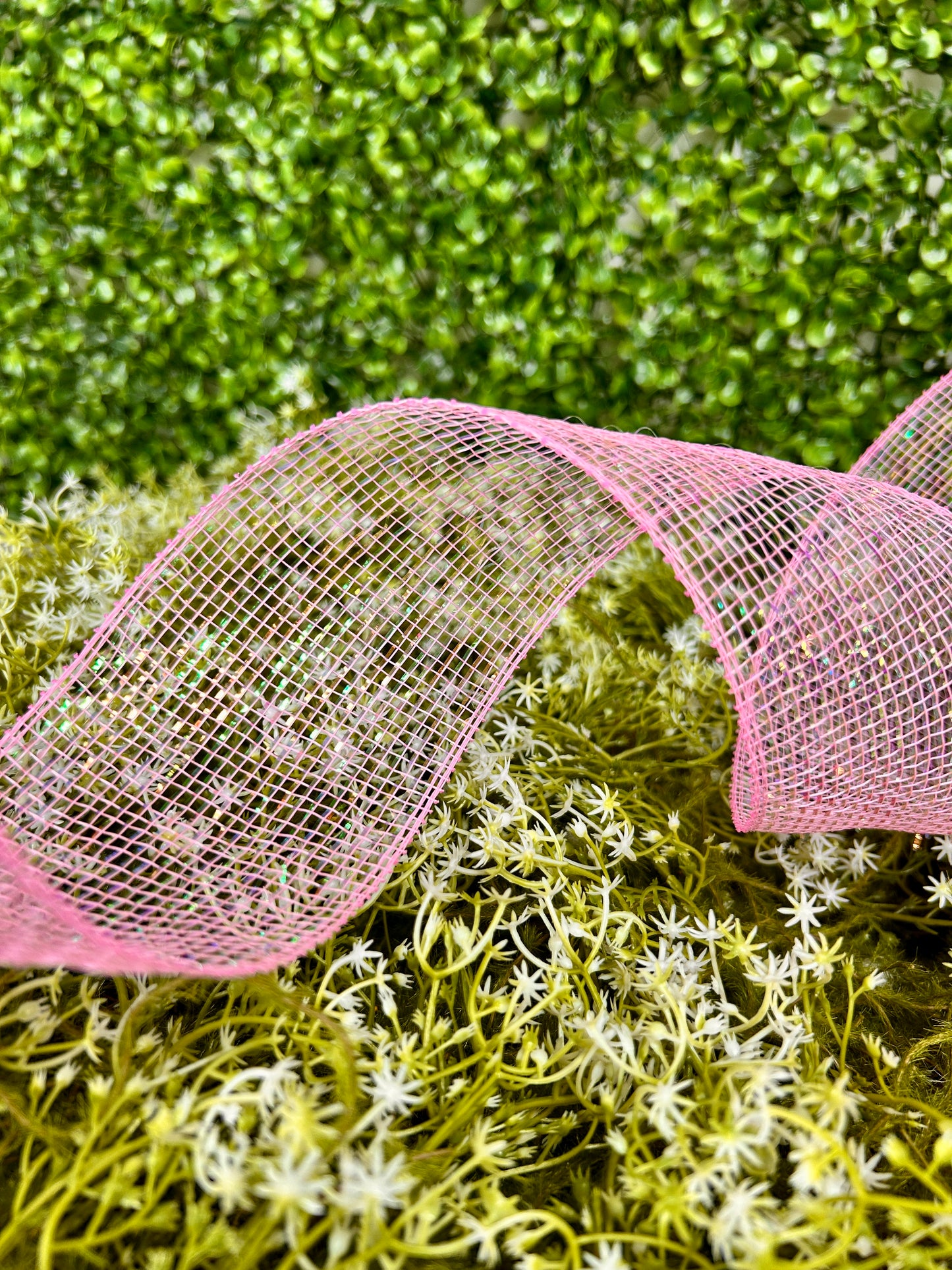 3 Inch By 20 Yards Pink Designer Netting With Iridescent Pink Glamour