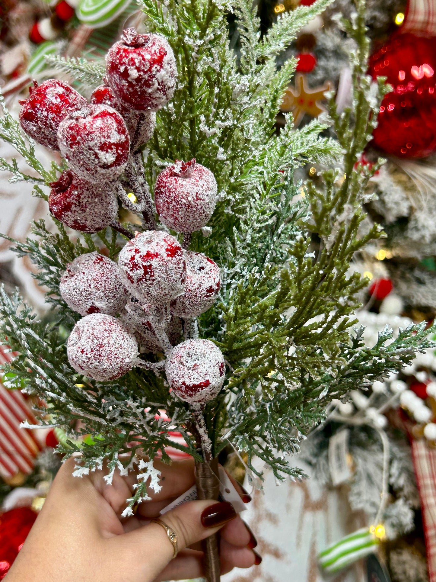 17 Inch Snow Ice Red Berry Pine Pick