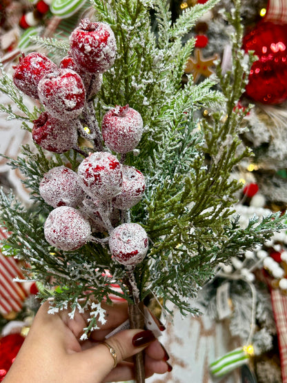 17 Inch Snow Ice Red Berry Pine Pick