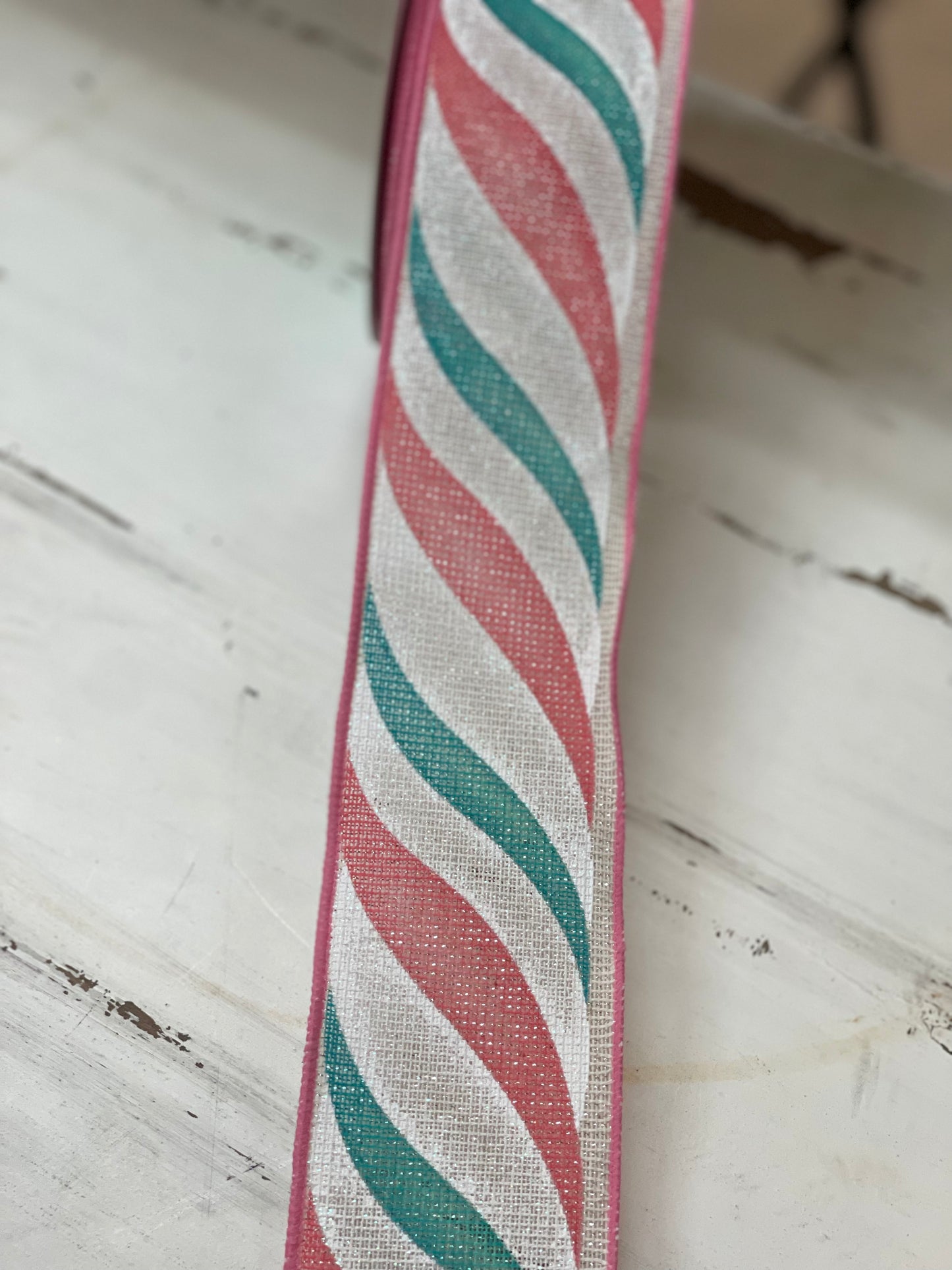 2.5 Inch By 10 Yard Teal Blue And Pink Swirl Ribbon