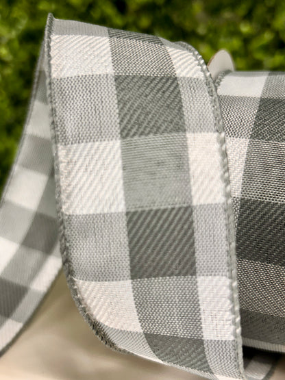 1.5 Inch By 10 Yard Grey Check Plaid Twill Ribbon