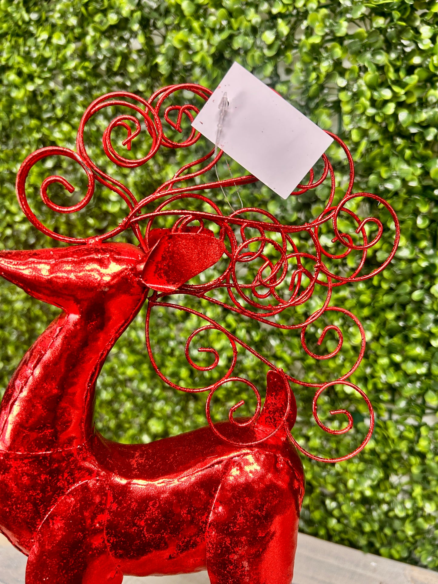 Red Metallic Curly Antler Standing Deer Two Assorted