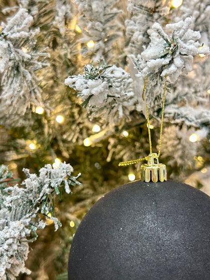4 Inch Black Smooth Flocked Ball Ornament