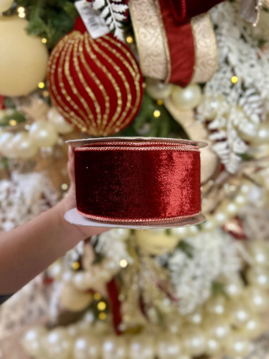 John Mark 2.5 Inch By 10 Yard Fused Burgundy Velvet Metallic Dupioni Backing Ribbon