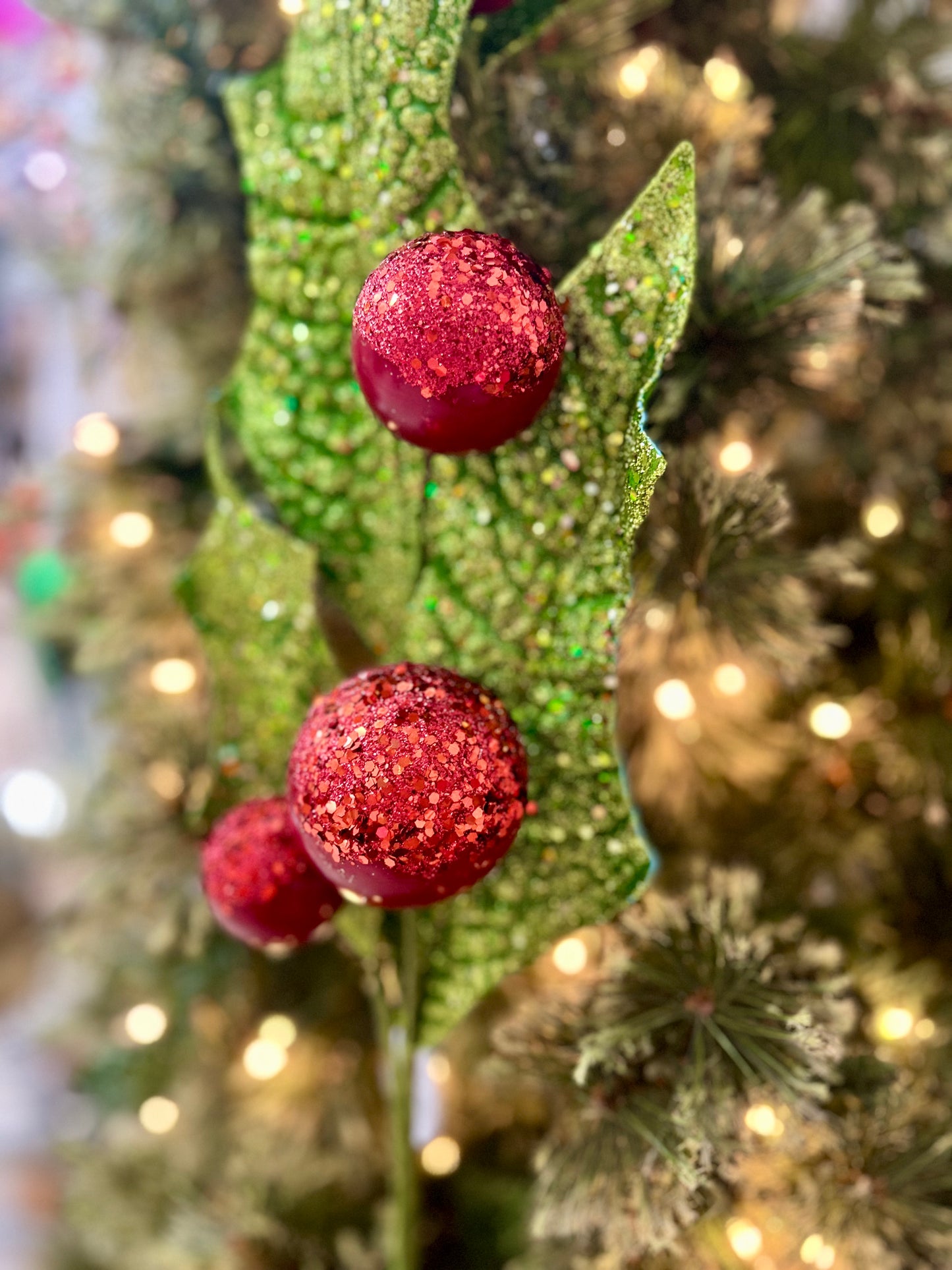 34 Inch Red And Green Holly Jolly Holly Berry Spray