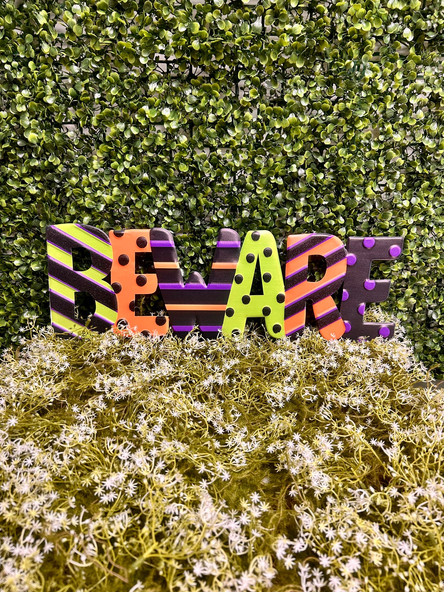 19 Inch Purple Green And Orange Beware Metal Embossed Sign