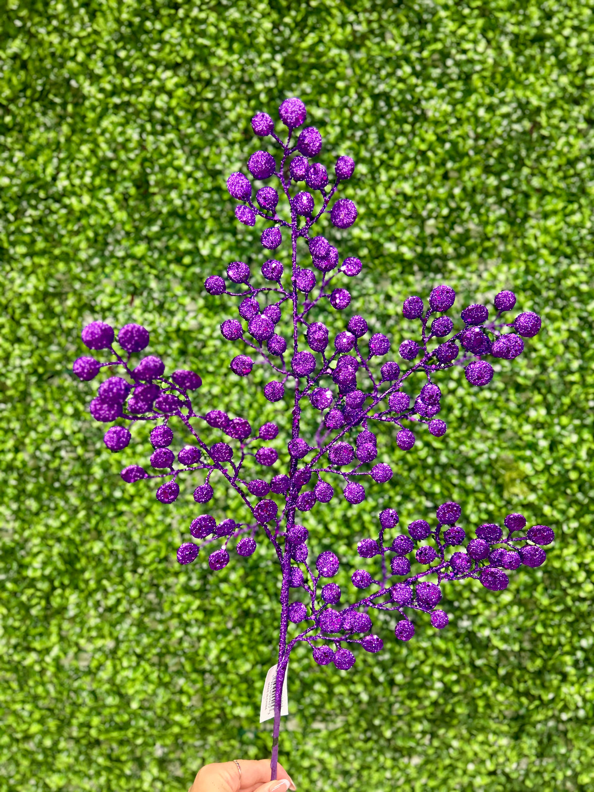 33 Inch Purple Glitter Round Leaf Spray