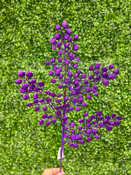 33 Inch Purple Glitter Round Leaf Spray