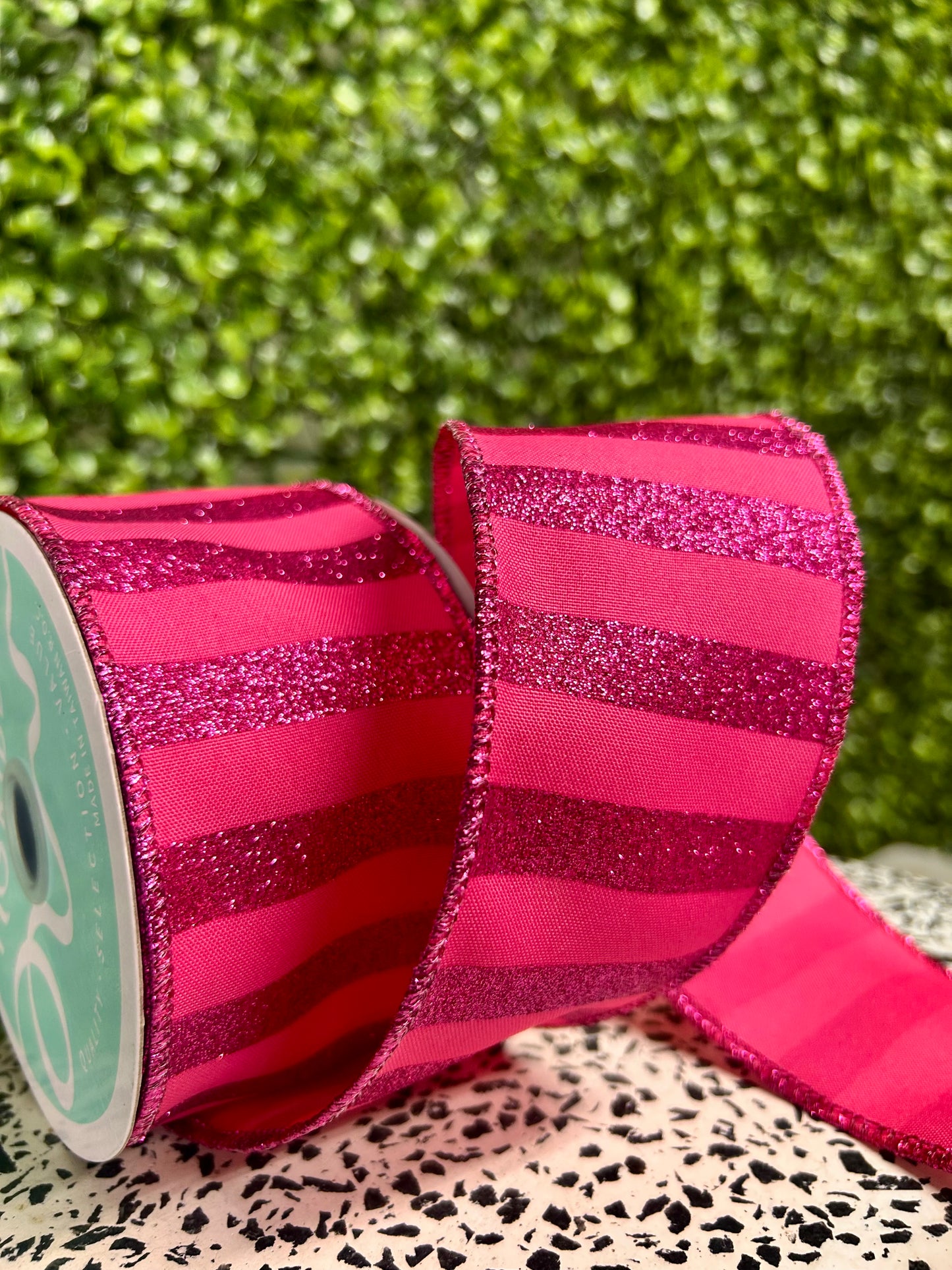2.5 Inch By 10 Yard Hot Pink Horizontal Glitter Stripes Ribbon