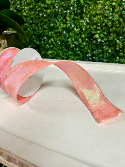 1.5 Inch By 10 Yard Iridescent Peach Dupioni Ribbon