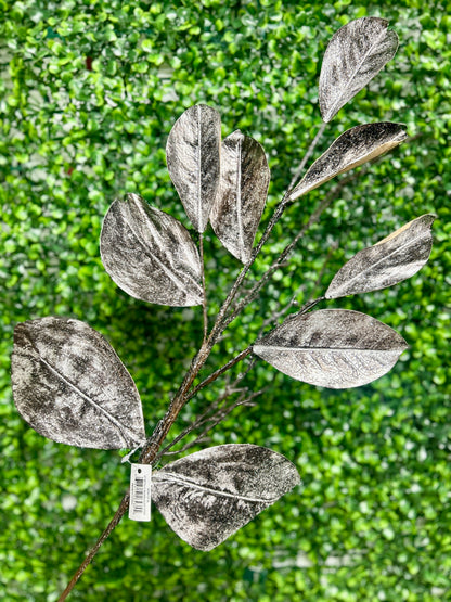 32 Inch Coffee And Silver Metallic Magnolia Leaf Spray