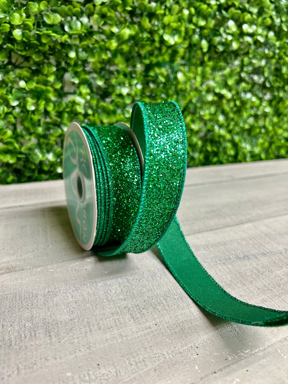 7/8 Inch By 10 Yard Emerald Green Laser Glitter Ribbon
