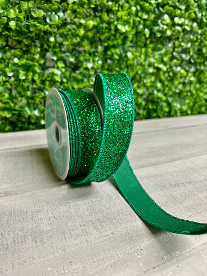 7/8 Inch By 10 Yard Emerald Green Laser Glitter Ribbon