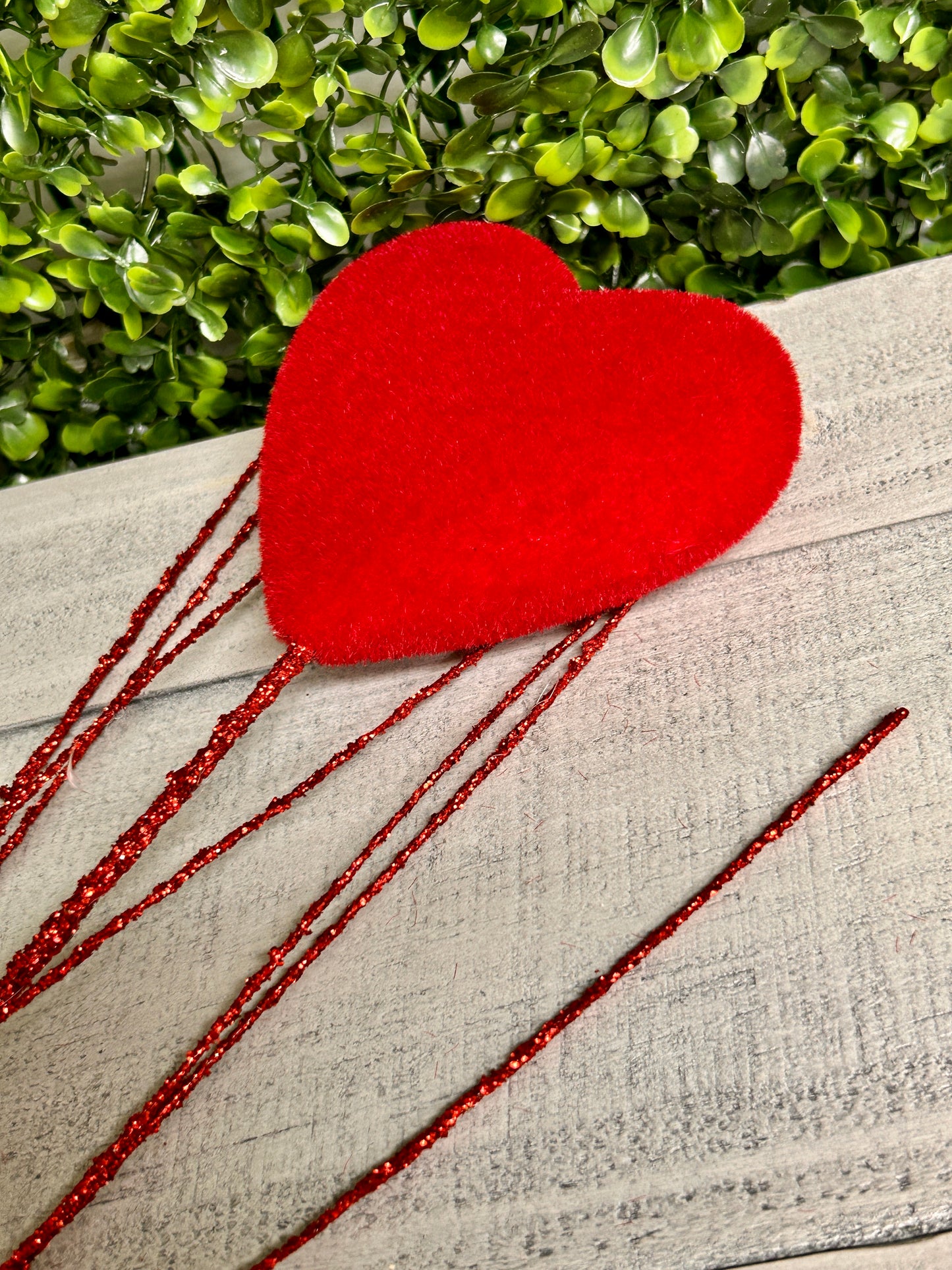 24 Inch Red Flocked Heart Stem