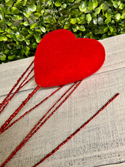 24 Inch Red Flocked Heart Stem
