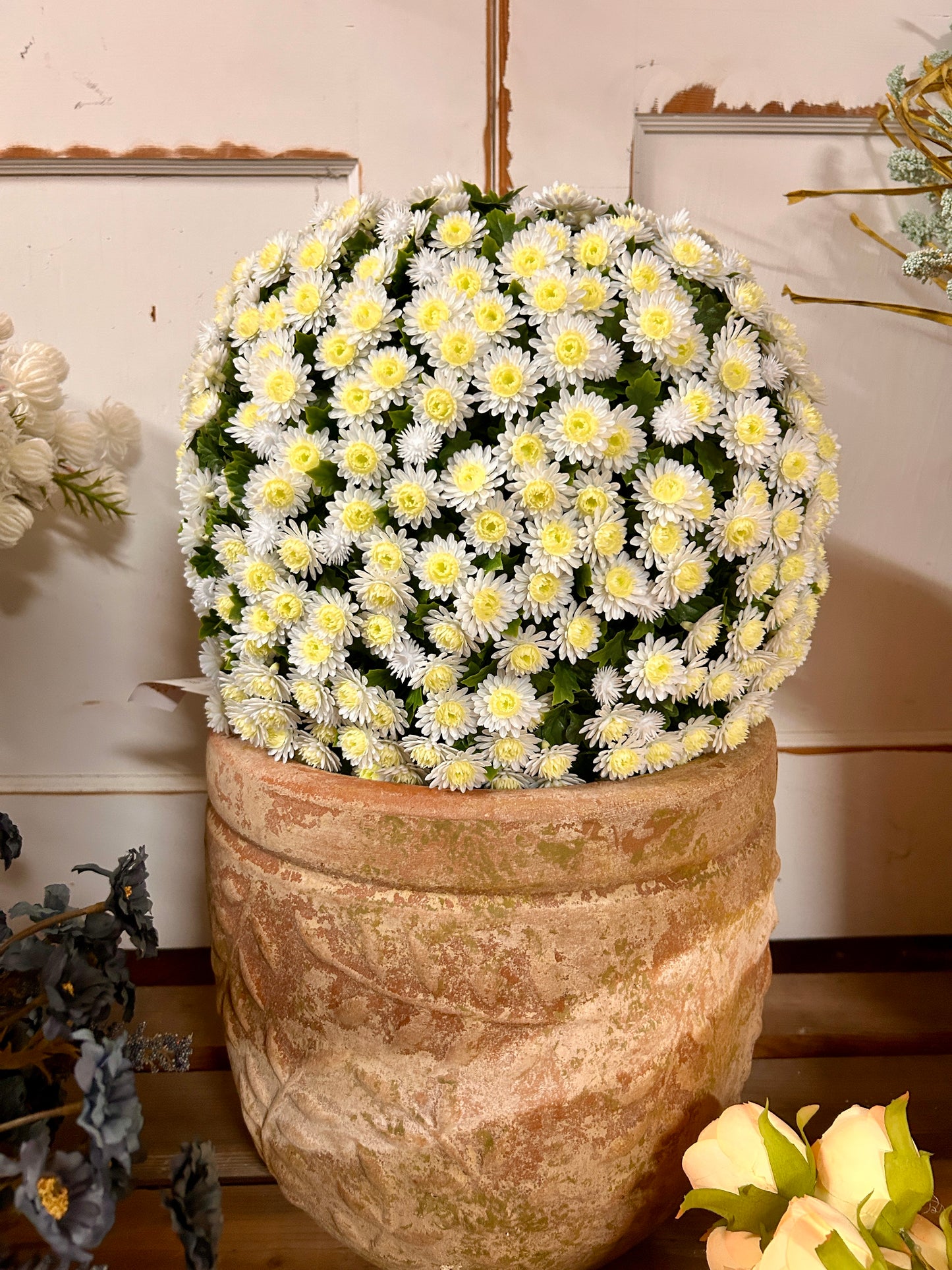 16 Inch Cream Mum Topiary Ball