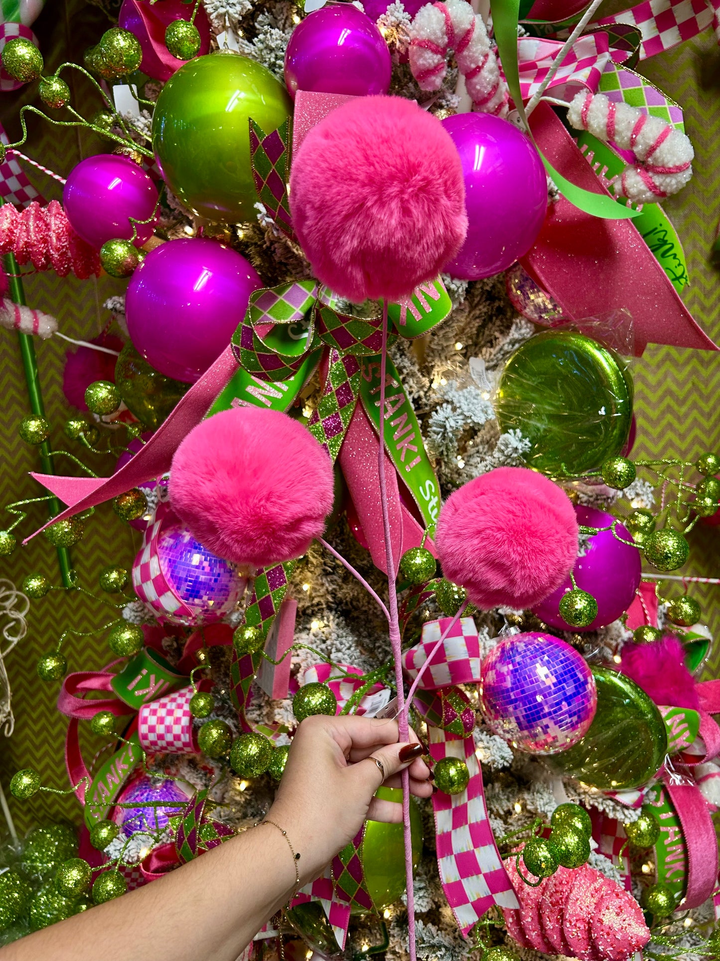 29 Inch Pink Furry Pom Pom Spray