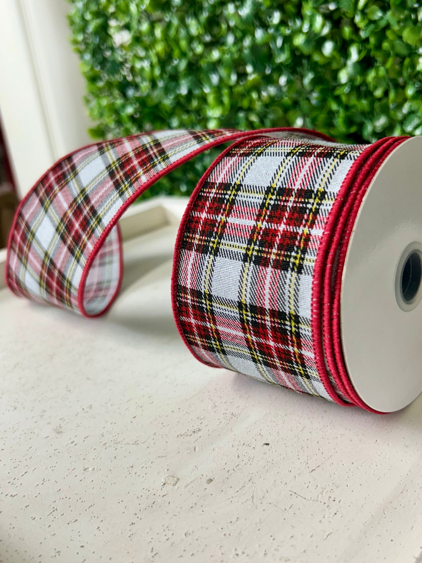 2.5 Inch By 10 Yard Printed Plaid Look On Fuzzy Royal Ribbon