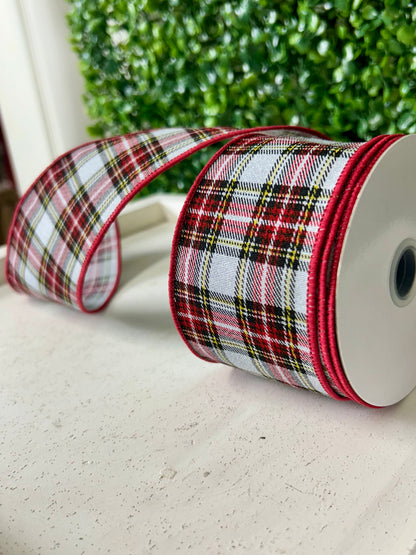 2.5 Inch By 10 Yard Printed Plaid Look On Fuzzy Royal Ribbon