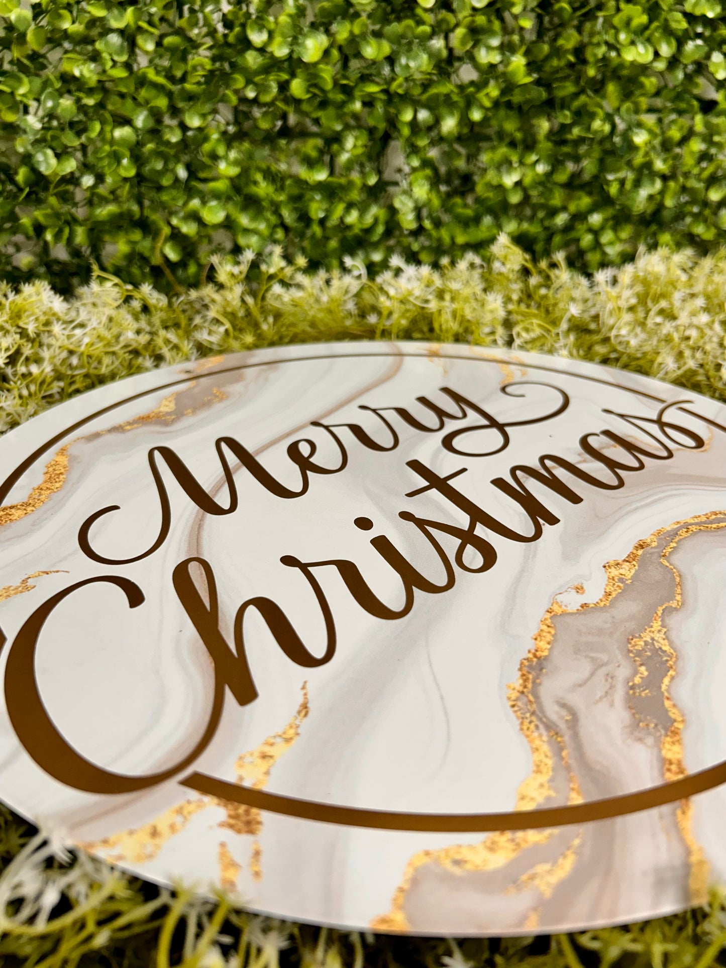 12 Inch Light Grey And Gold Merry Christmas Marble Sign