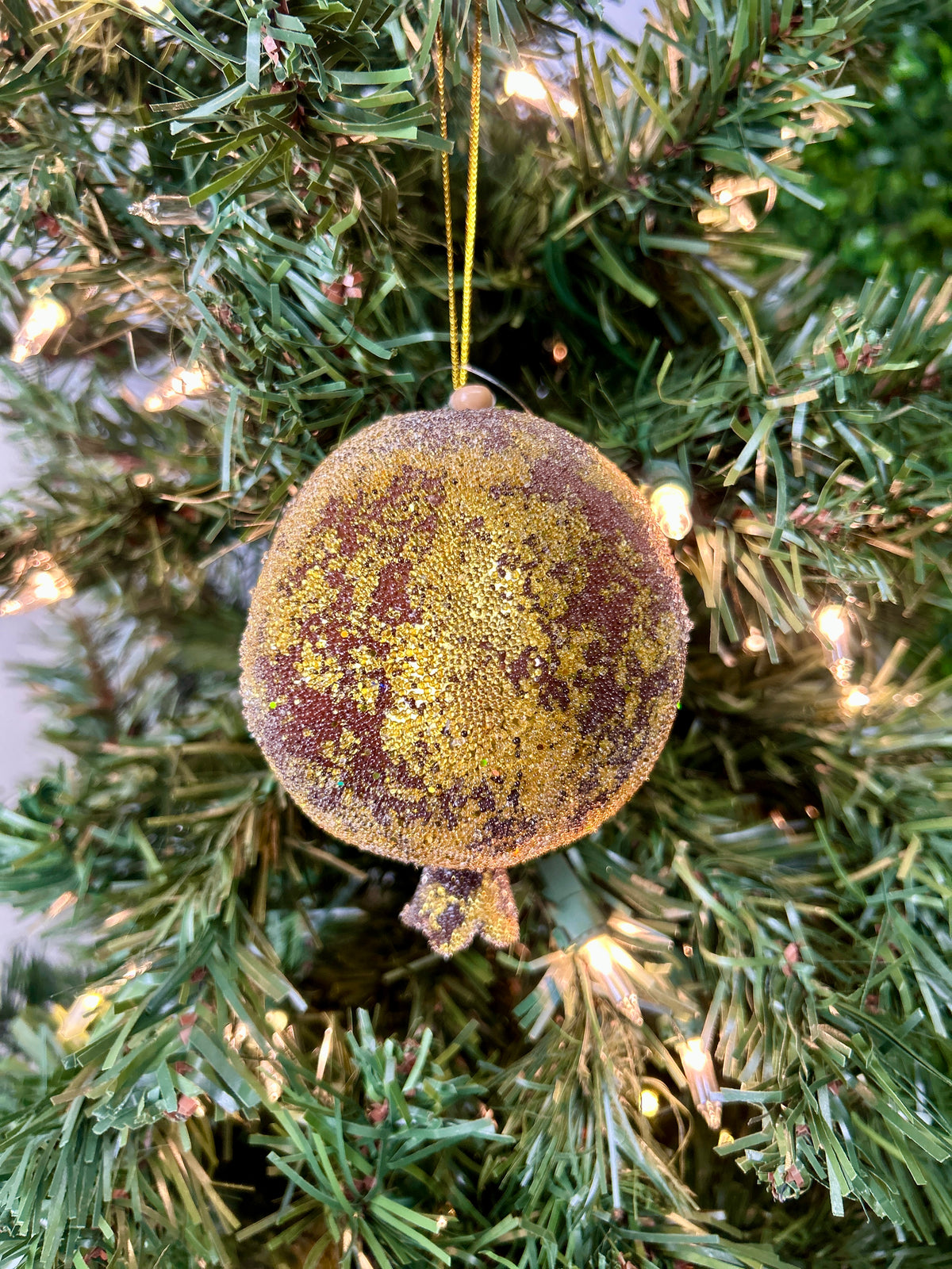 4 Inch Burgandy Gilded Antique Gold Pomegranate Ornament