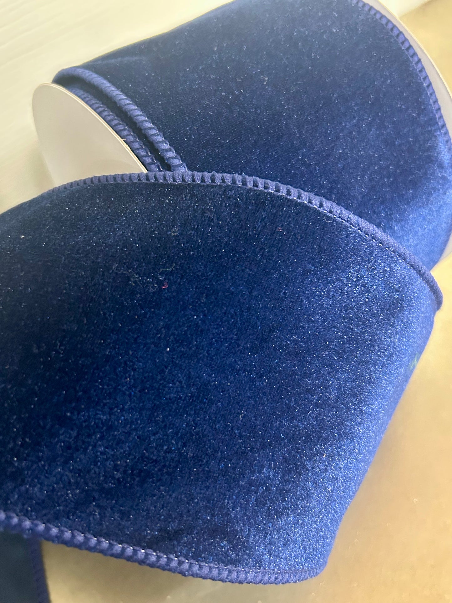 4 Inch By 10 Yard Navy Blue Deluxe Velvet With Satin Backing Ribbon