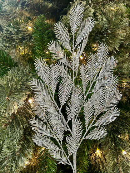 24 Inch Silver Glitter Sequin Fern Spray