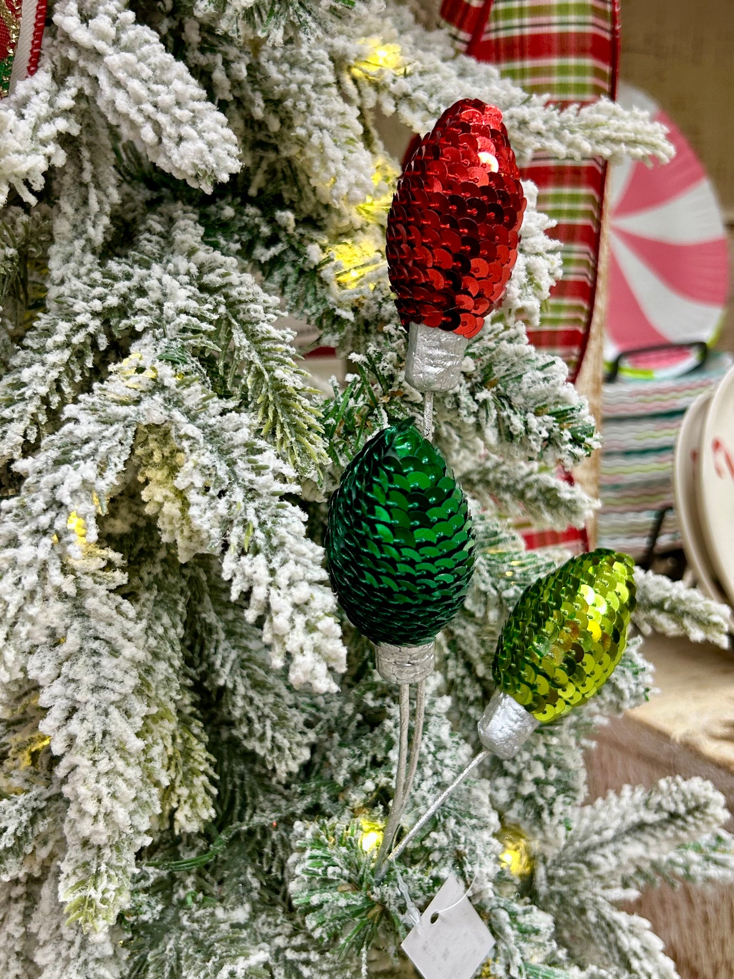 11 Inch Red Emerald Green And Lime Green Styrofoam Sequin Light Bulb Pick