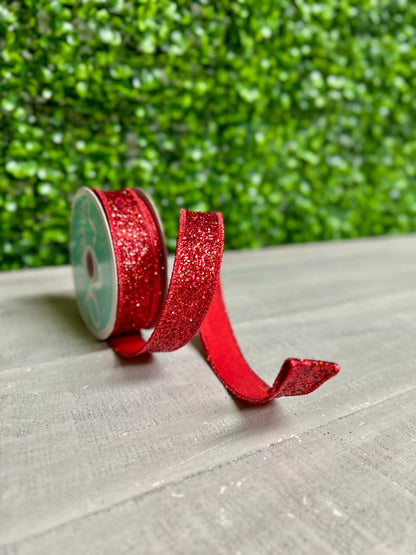 7/8 Inch By 10 Yard Red Laser Glitter Ribbon