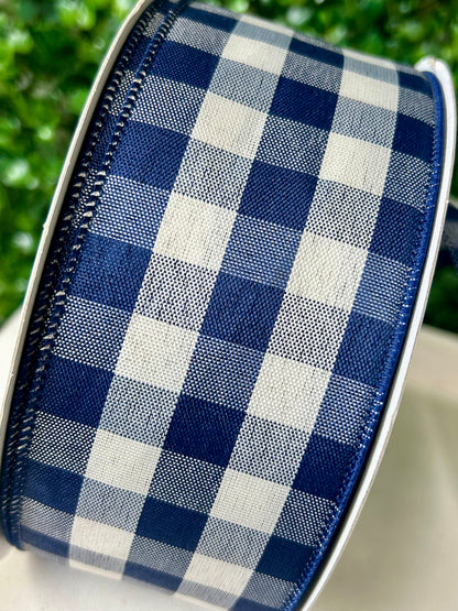 2.5 Inch By 50 Yard Navy Blue And Cream Woven Check